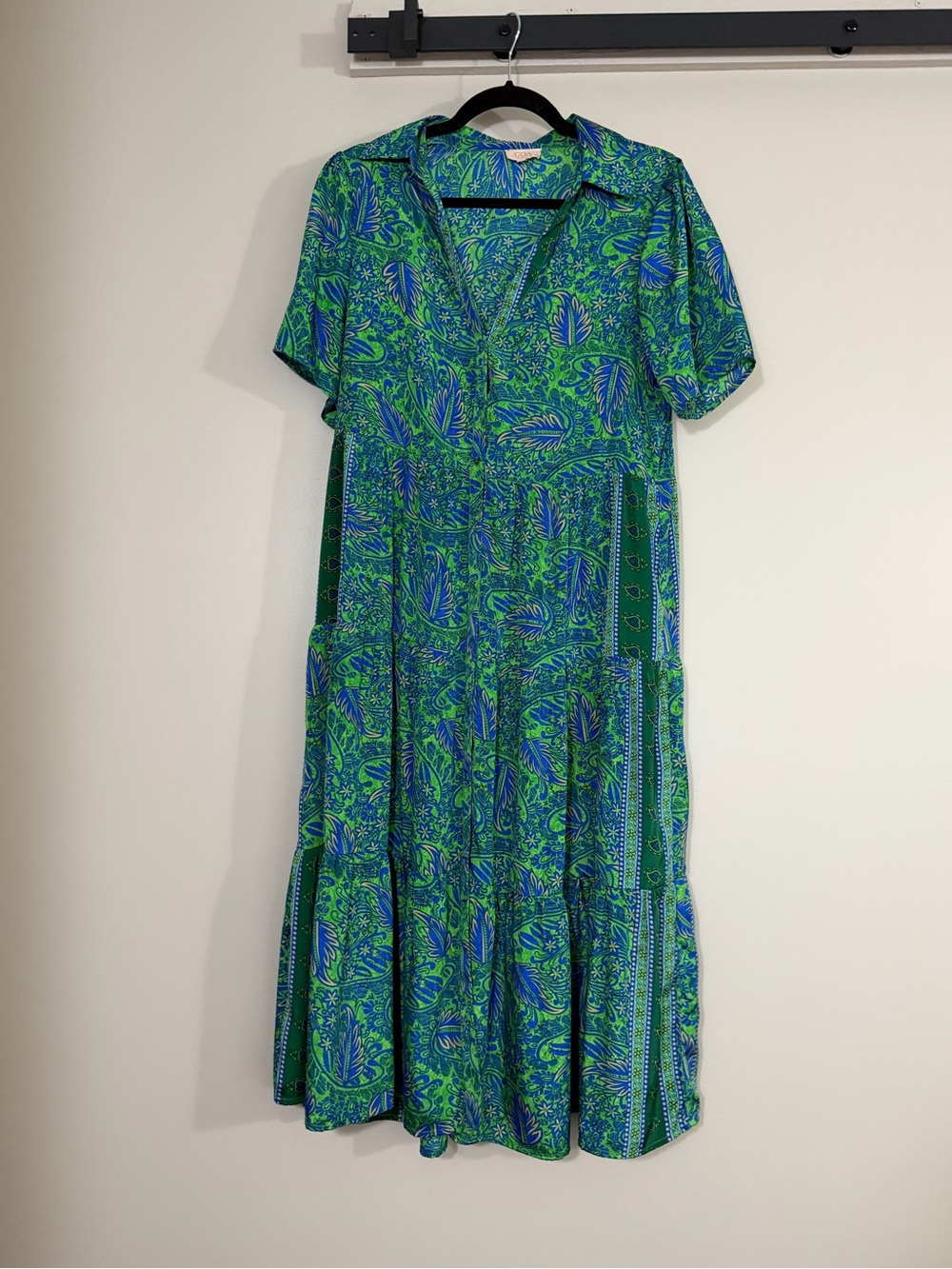 GOA PARIS COLLECTION Green & Blue Paisley Midi Dress, sz M